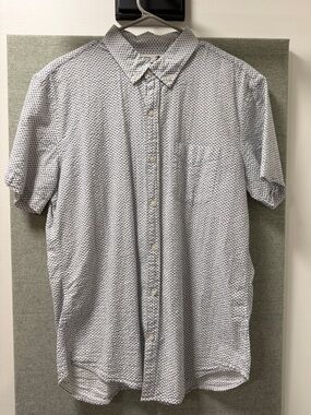 Bonobos Men's Riviera Short-Sleeve Button-Up Shirt - white w/ blue print Size L
